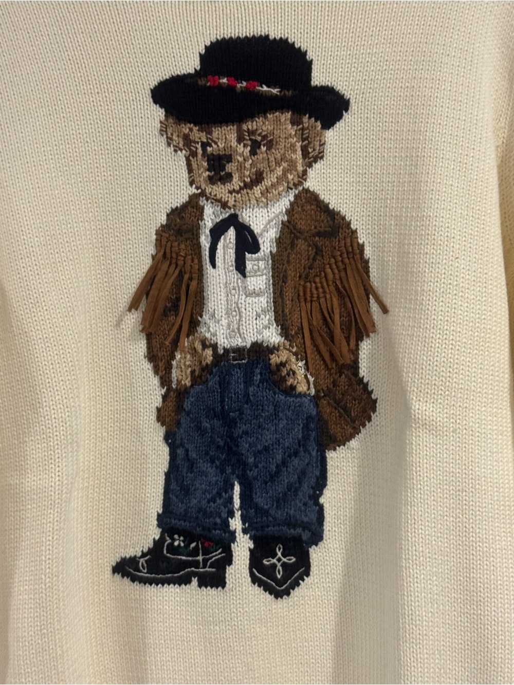 Polo by Ralph Lauren Cream Bear-Intarsia Crewneck Sweater - Picture 2 of 9